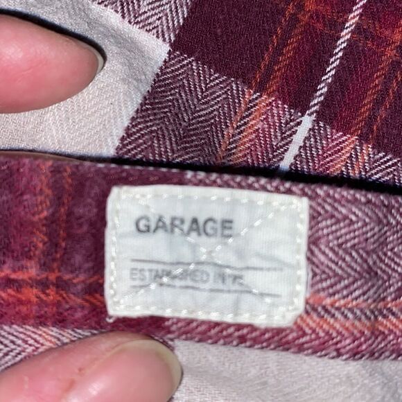 𝅺GARAGE Shirt Boyfriend Fit Plaid  Long Sleeve Shirt (S) - Picture 9 of 10
